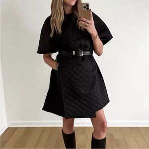 Mayson‎ the Label Cape Coat Womens One Size Black Quilted Double Breasted NEW